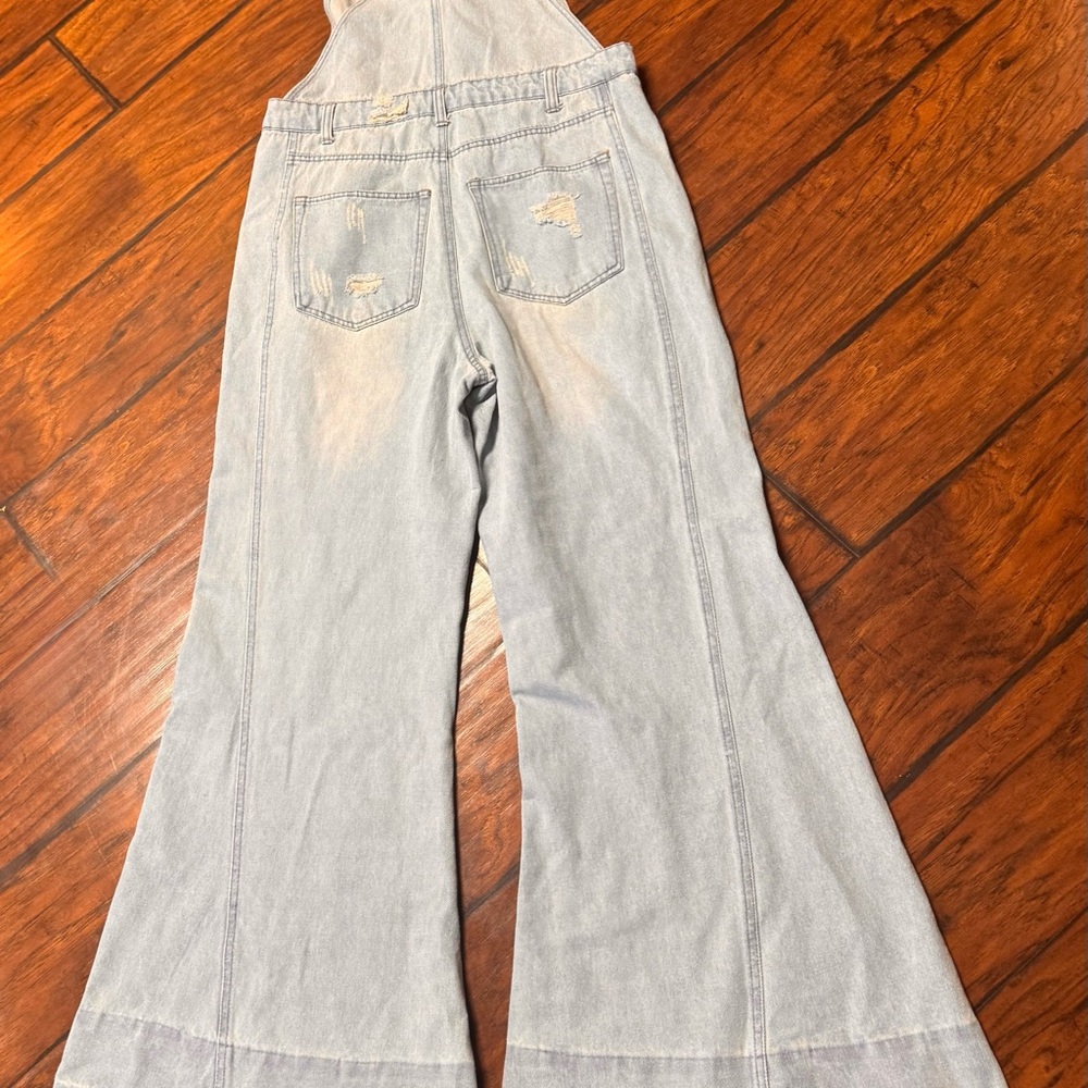 Three Bird Nest-NWOT-Milly Distressed Hem Wide Leg Overall (MED) - Picture 4 of 6